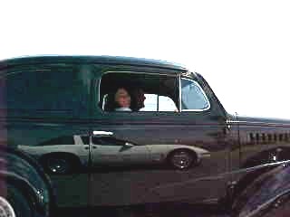 On the road again, heading down to the NSRA's National event with Tim and Carol Johnson. Below Carol is my Corvette in the mirror-like finish of their 38 Chevy!